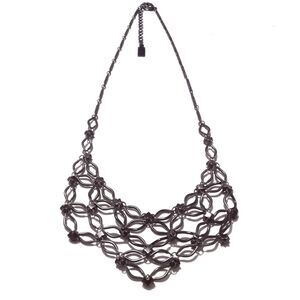 1928 Jewelry Gunmetal Red Rhinestone Bib Statement Necklace